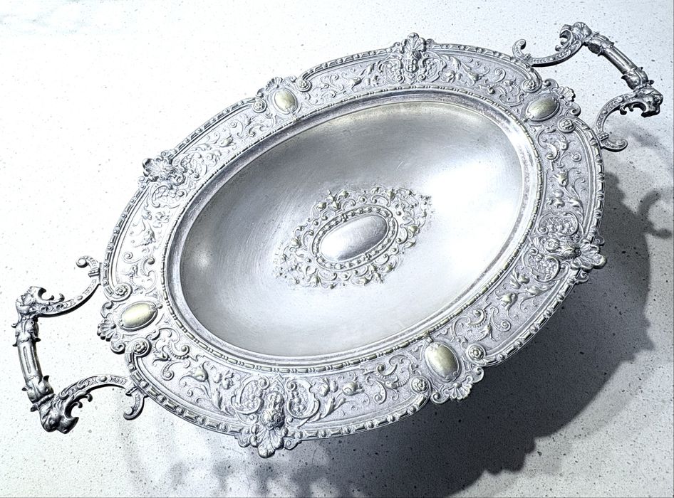 Magnífico raro antigo centro de mesa Arte Nova WMF com banho em prata