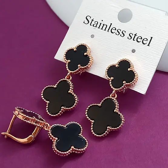 Серьги, подвеска и кольцо ван клиф клевер конюшина из медицинского зол