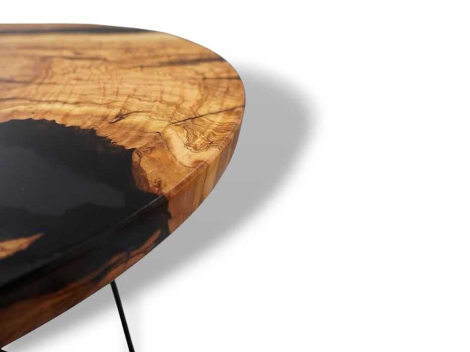 Stolik kawowy okrągły Noir 60 cm | drewno oliwne | czarna żywica