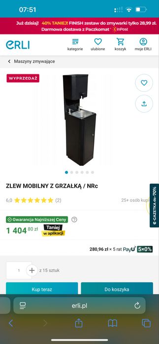Zlew mobilny z grzałką