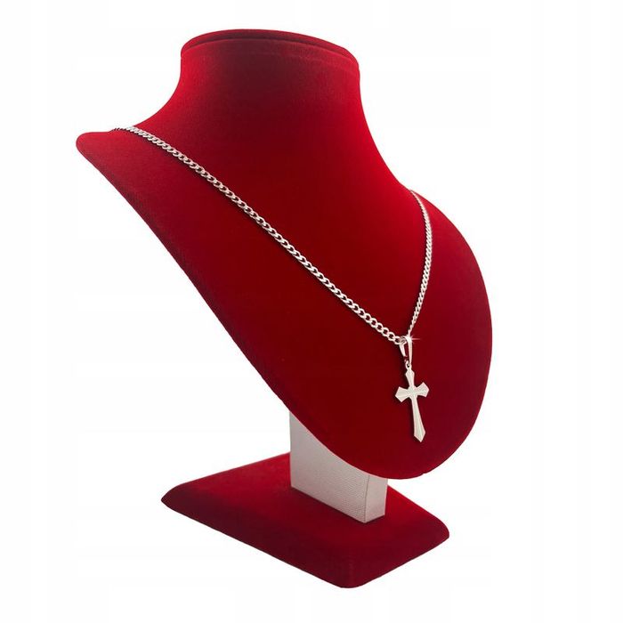 Srebrny Łańcuszek Męski Pancerka Z Krzyżykiem Diamentowany 55 Cm Grawe