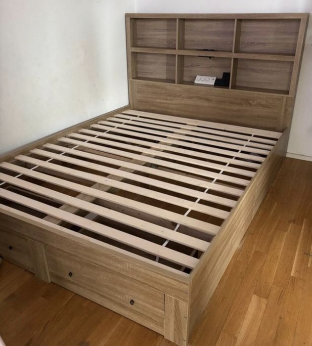 Piękne solidne łóżko 160x200 – stelaż + szuflady + praktyczny zagłówek