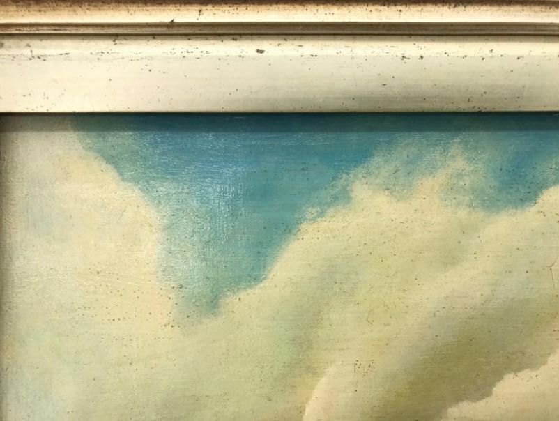 Pintura antiga óleo sobre tela paisagem marítima turbulenta com navios