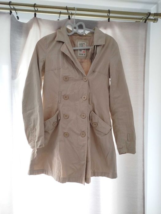 Beżowy trencz płaszcz damski s