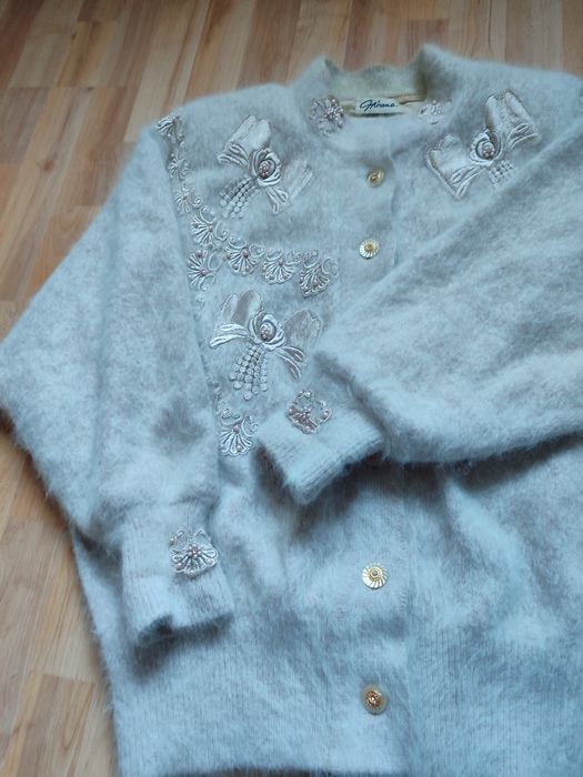 Sweter angora PRL aplikacje na podszewce