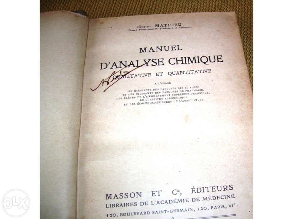 Manuel d´Analyse Chimique Qualitative et Quantitative (1934)