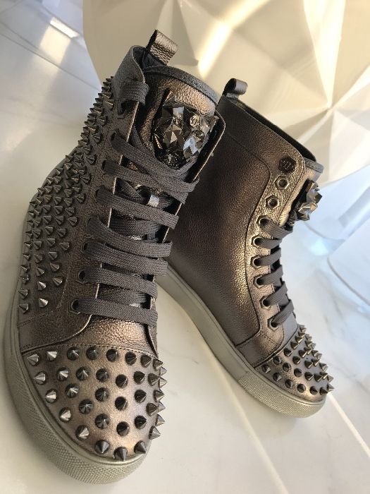 Trampki sneakers philipp Plein skóra srebrne metaliczne cwieki 36