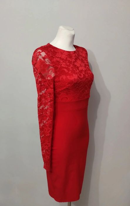 Piękna elegancka czerwona sukienka na komunię wesele chrzciny roz.38