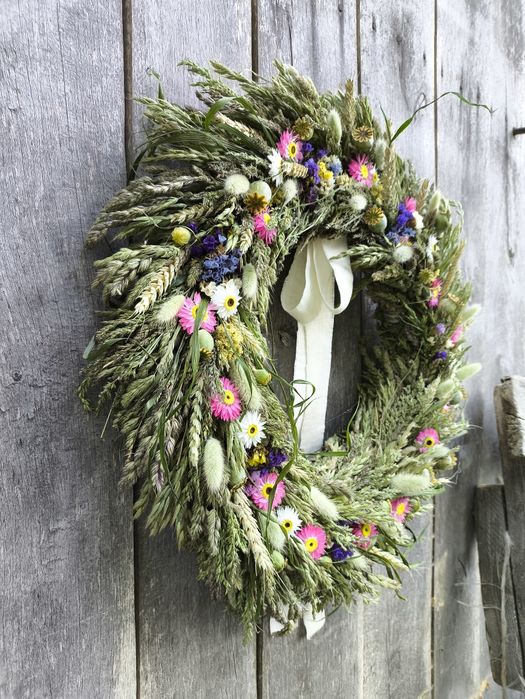 Натуральний віночок з сушених трав на двері / стіну