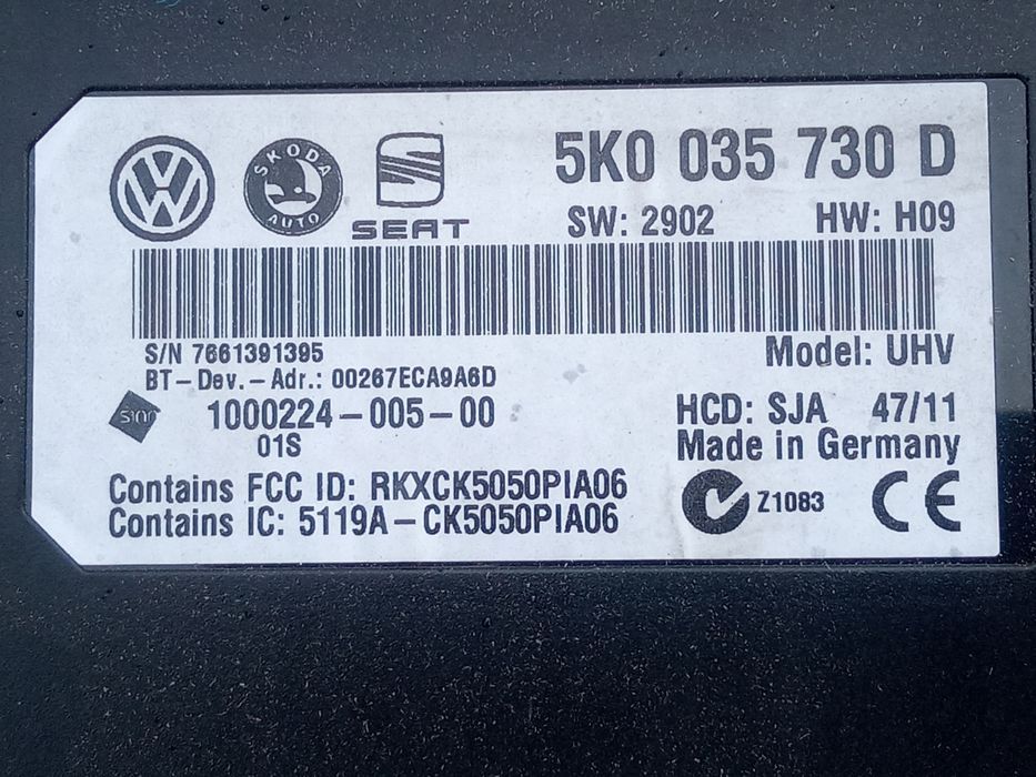 moduł sterownik bluetooth 5k0035730d vw skoda