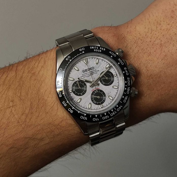 Seiko MOD Daytona Biały Meteoryt Oyster Chronograf Nowy Custom Personalizowany Zegarek Męski MEN Chronograf