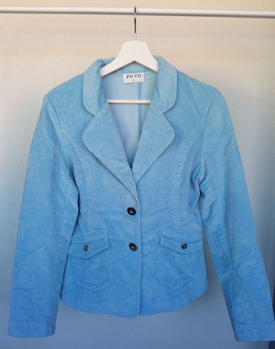 Casacos tipo blazer, em bombazine, azul-céu ou verde-água - L e XL