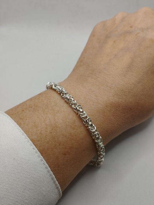 Srebrna bransoletka, królewski splot, próba 925, długość 20 cm