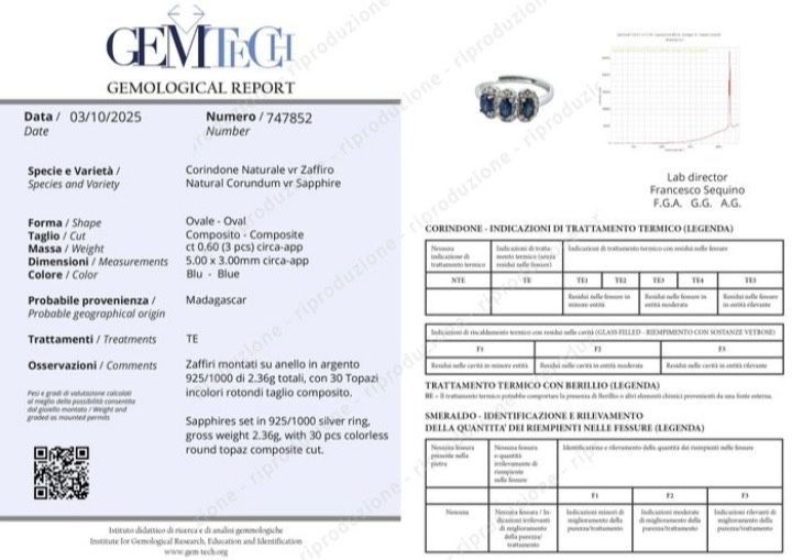 Anel Safira Natural 0,60ct | GEMTEC | Prata 925 | Banho Ouro 18K