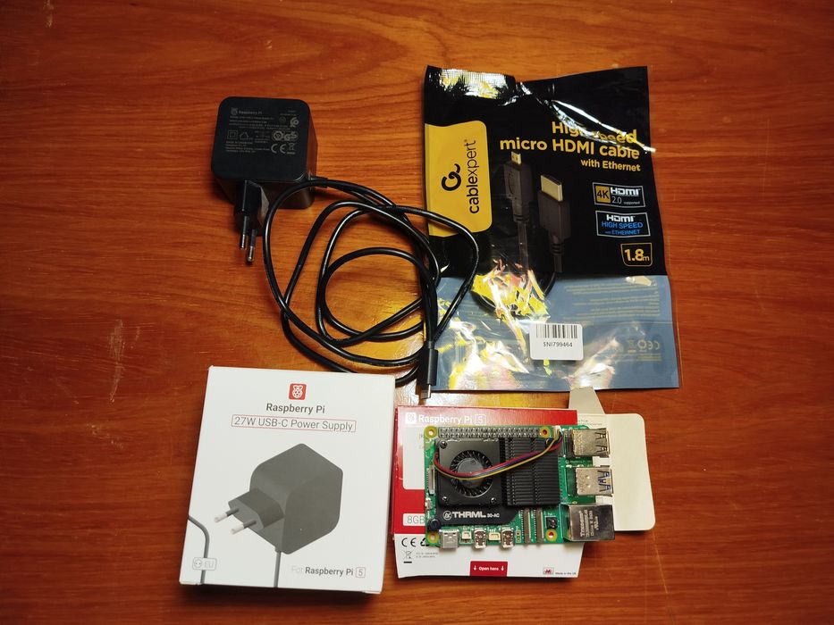 Raspberry Pi 5, 8GB + кулер, блок питания и HDMI - micro HDMI
