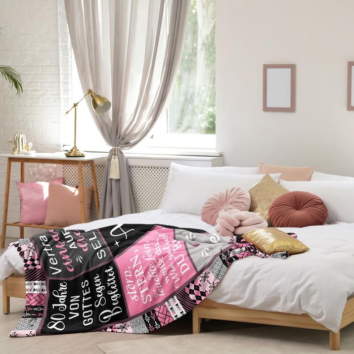 80th Birthday Blanket - Soft Flannel Throw - 130x150cm Pink