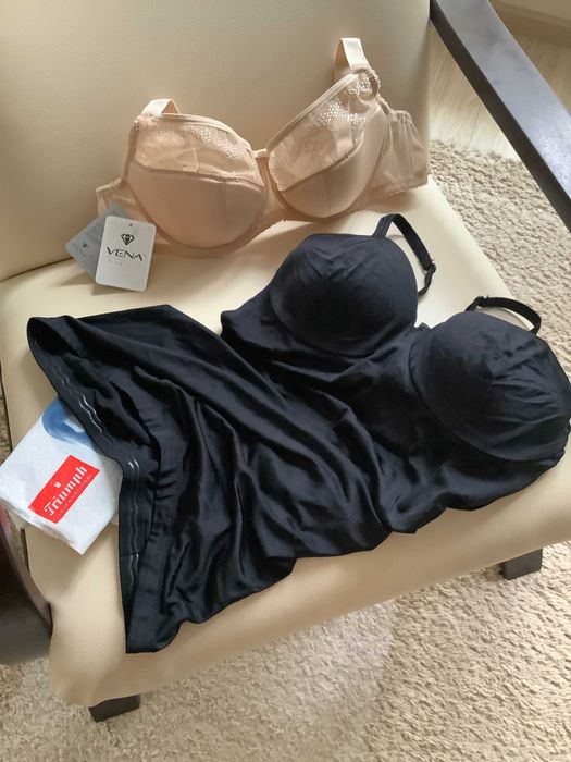 2 koszulka modelująca halka czarna Triumph 85C biustonosz beż VENA 80C