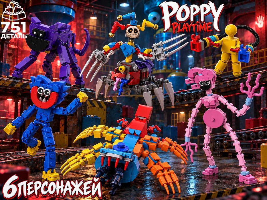 Лего Поппи Плейтайм, набор из 6 персонажей, 751 деталь. Lego Poppy Playtime