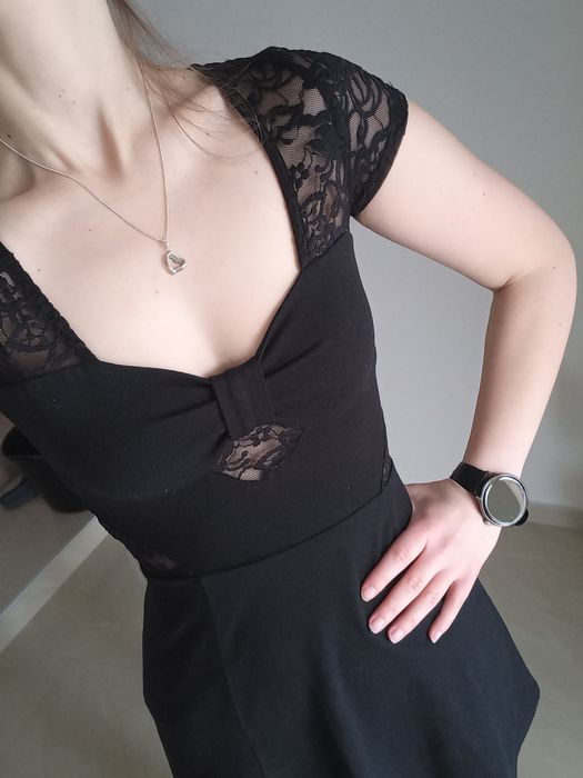 Czarna sukienka damska koronkowa rozmiar XS 34 mała czarna sylwester i