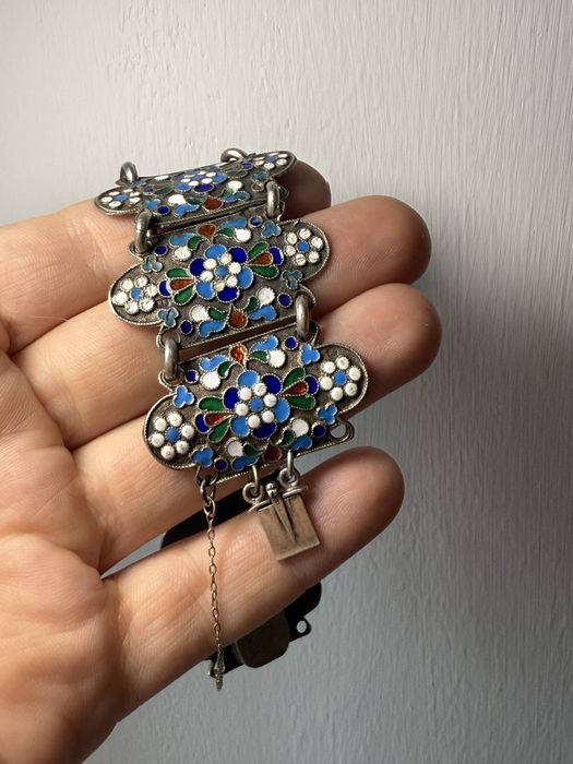 Антикварный браслет серебро з емалями