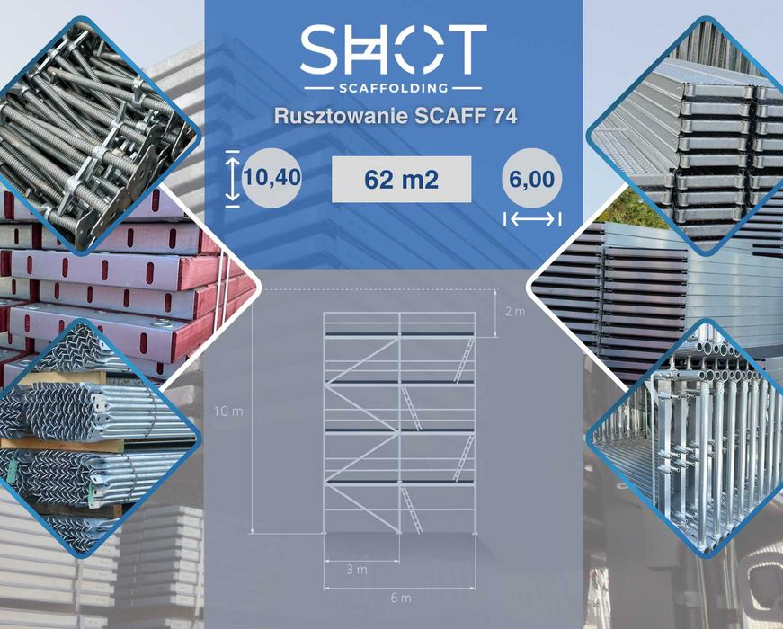 Rusztowanie Plettac stalowe elewacyjne nowe wysokość 10m długość 6m