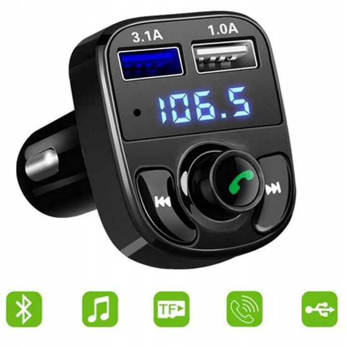 transmiter BLUETOOTH FM MP3 SD ŁADOWARKA 2xUSB nowy ładowarka samochod