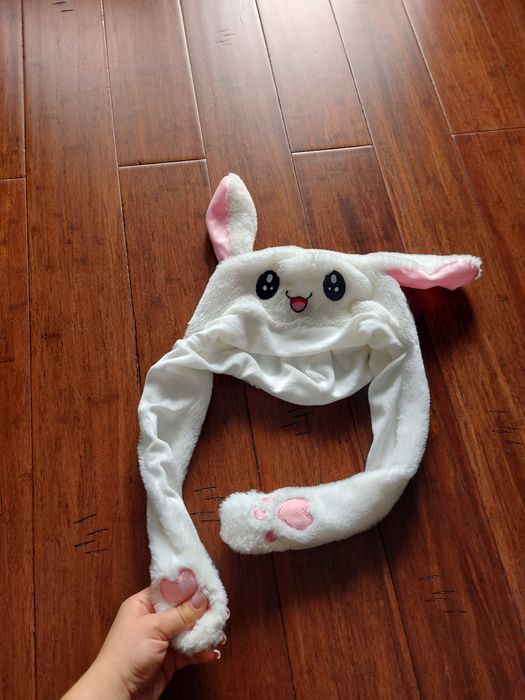 Czapka królik z ruchomymi uszami kawaii biały pudrowy róż