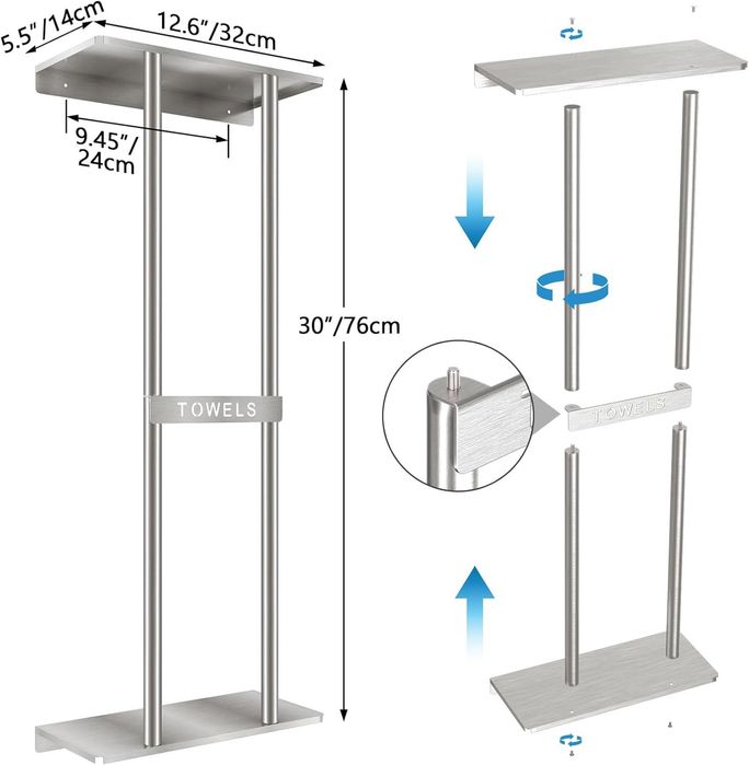 Wieszak na ręczniki, ścienny, duży do łazienki, 76 cm