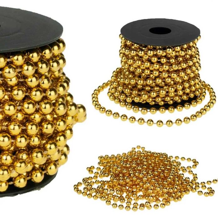 Łańcuch na choinkę złoty stroik koraliki girlanda koralikowa szpula 5m