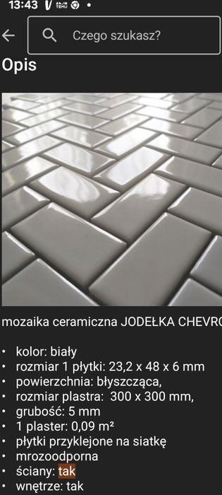 Płytki ścienne ceramiczne jodełka chevron biała połysk