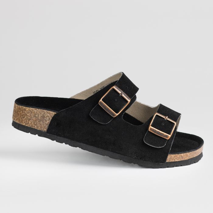 Klapki damskie casual skóra naturalna zamszowa czarne 37