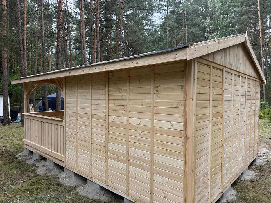 Domek letniskowy z tarasem drewniany ogrodowy altana ROD 5,5X4