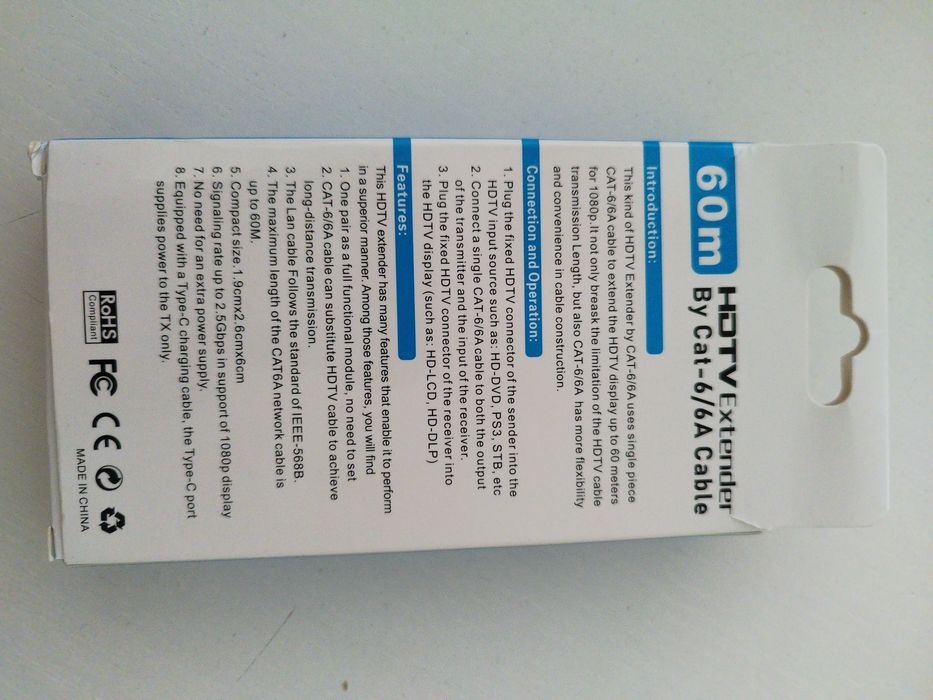 Extensor HDMI 60m via Cabo de Rede (Cat-6/6A) - Full HD 1080p - Novo