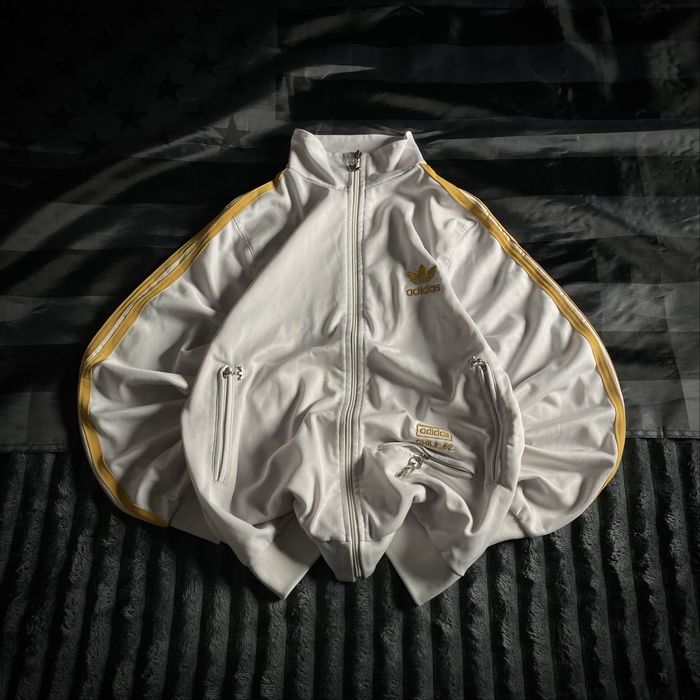 Rare Vintage 90s Adidas Chile 62 White Gold Trefoil Track Jacket
