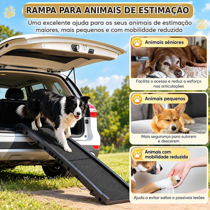 PORTES GRÁTIS - Rampa Dobrável para Cães 155 cm Antiderrapante para Carro e Camas Altas