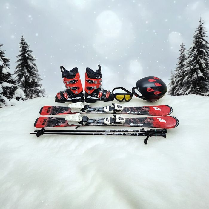 Komplet Narty 110 cm Nordica Buty r-35 Kijki Kask Gogle