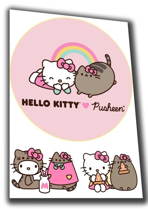 Opłatek na tort Gruby 0,6 okragly 20cm.    Hello Kitty i Kot Pusheen