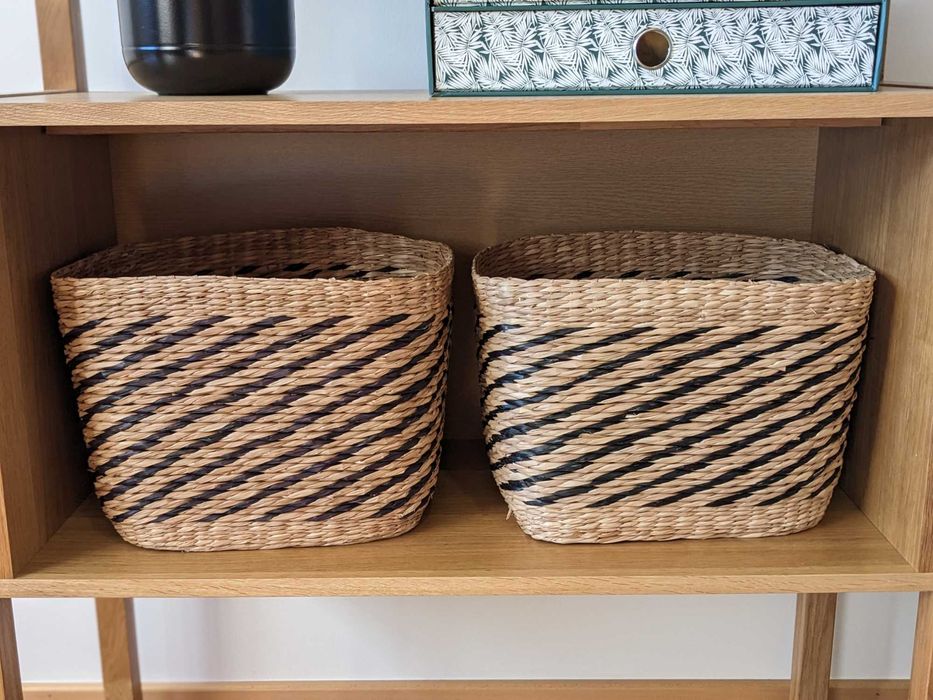 Conjunto 2 Cestos Bege/Preto 31x23x23cm