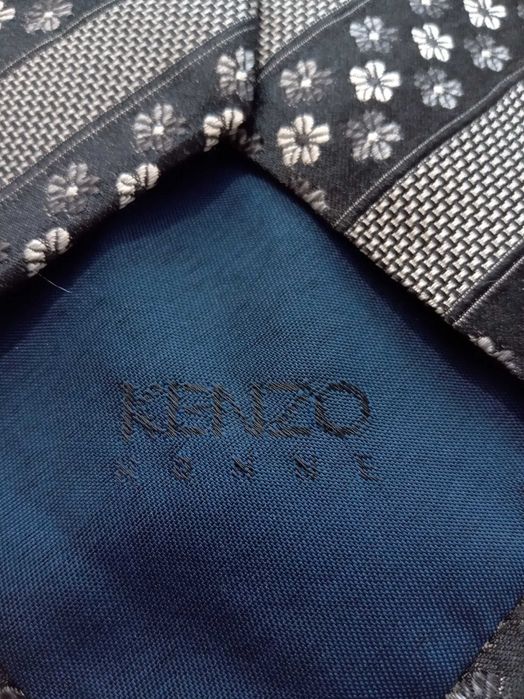Kenzo krawat Homme tie 100% jedwab kwiaty szary srebrny