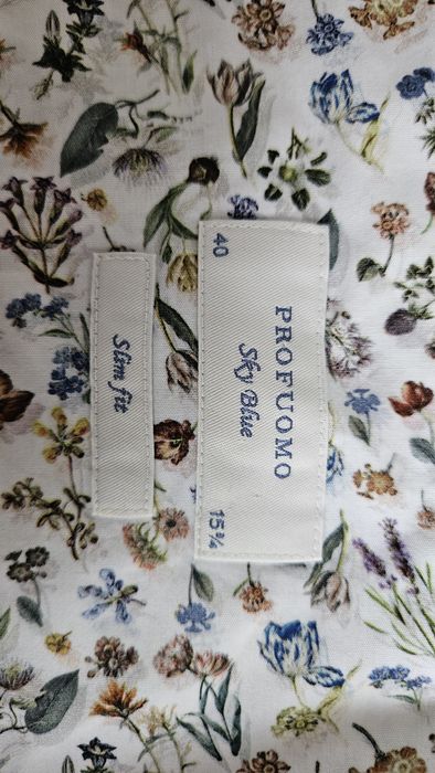 Biała bawełniana koszula w kwiaty 40 profuomo  kwiatki