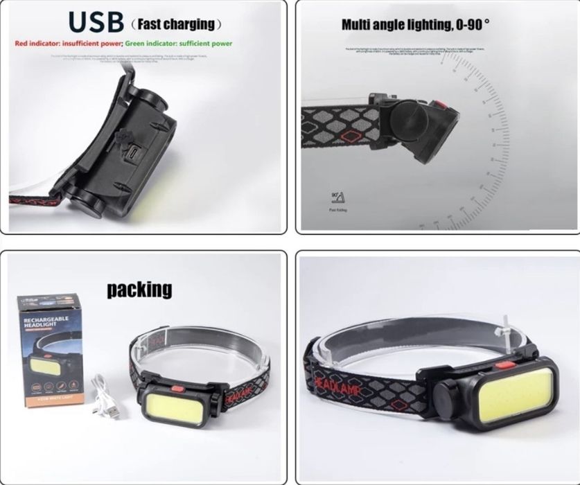 Ліхтар налобний BL-008+COB (white+red), червоне світло, водозахист, вб