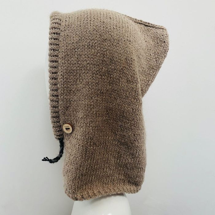 Balaclava kominiarka kaptur czapka 100% alpaka ręczna robota taupe