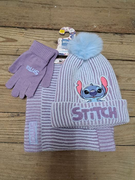 Ciepły komplet czapka, komin, rękawiczki Stitch, nowy