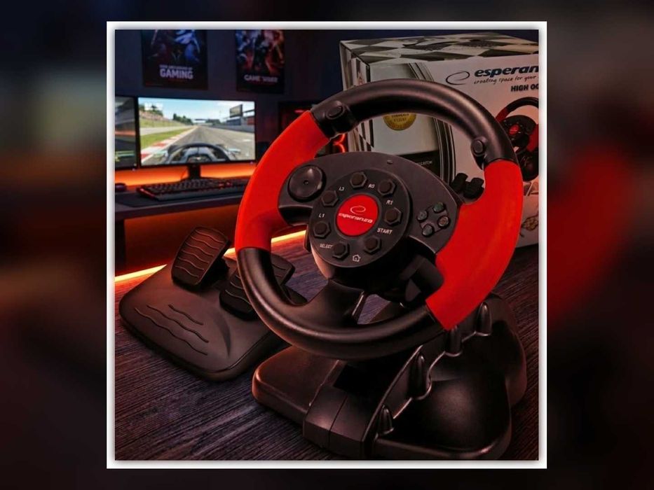 Nowa Kierownica do Gier z Pedałami Wibracje PC PS2 PS3 Kierownica Wyścigowa Symulator 22 cm