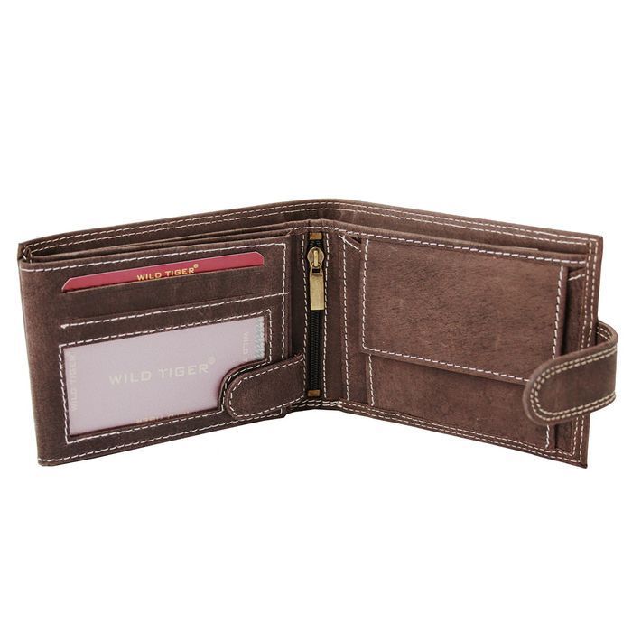 Portfel męski skóra nubuk nap Wild Tiger  - ciemnobrązowy premium nowy