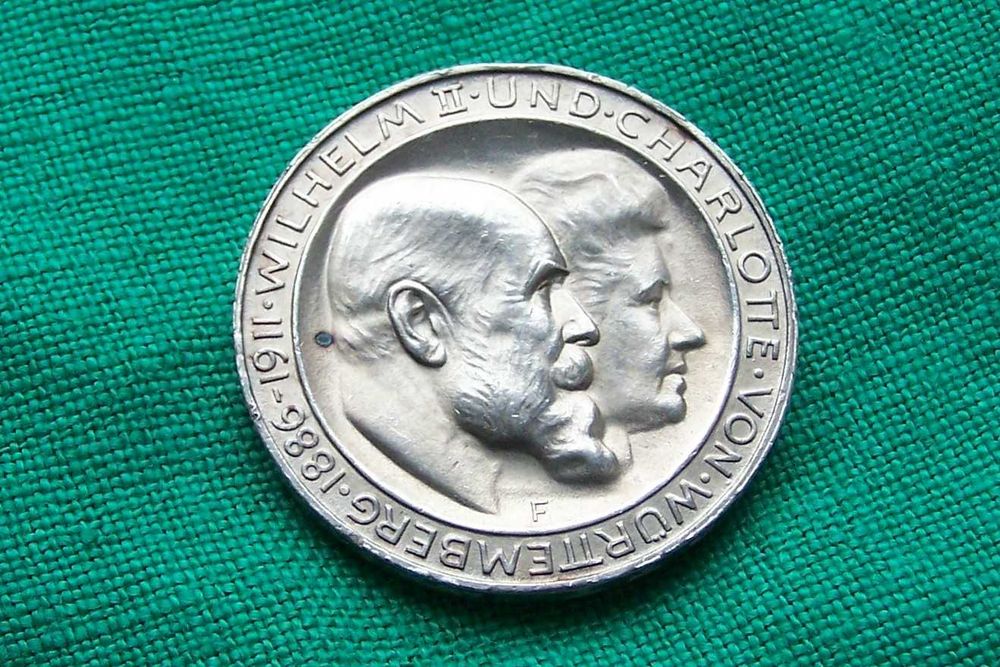Niemcy Wirtembergia 3 Marki 1911 Ag 25-lecie ślubu pary królewkiej