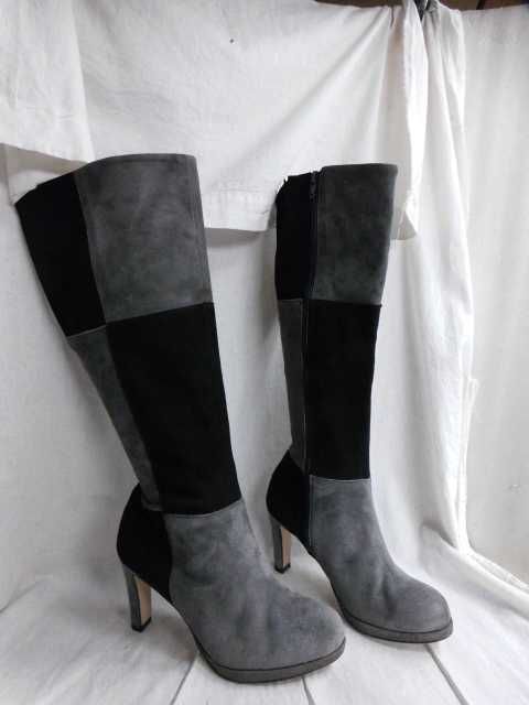 Venezia zamszowe skórzane kozaki szaro-czarne platforma 36