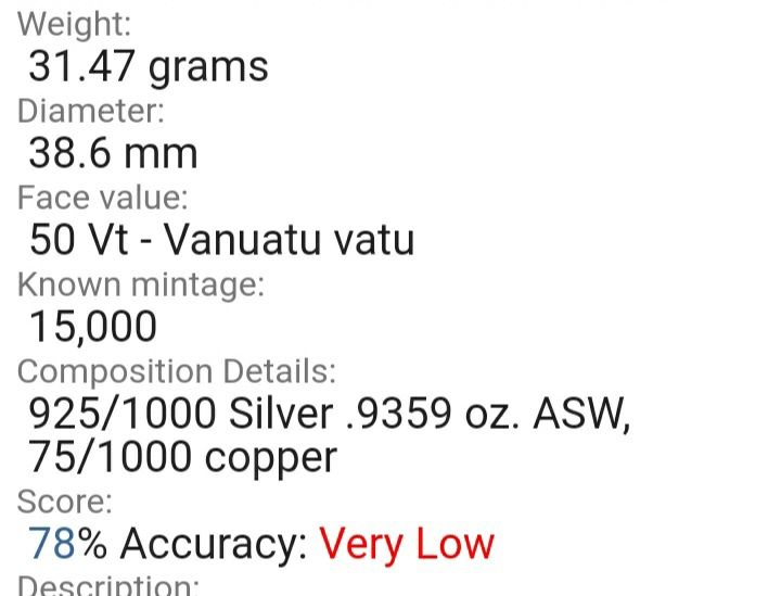 Moeda em prata 925 da República de Vanuatu