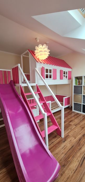 Łóżko piętrowe domek drewniany 90x190