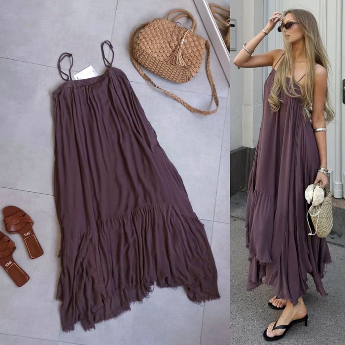 Pull Bear sukienka wiskoza m 38 wrzosowa asymetryczna